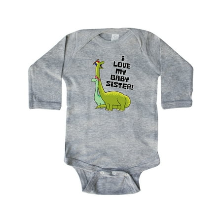 

Inktastic I Love My Baby Sister with Baby Brontosauruses Gift Baby Boy or Baby Girl Long Sleeve Bodysuit