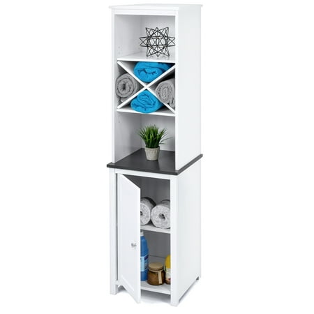 Best Choice Products Wooden Standing Storage Cabinet Tower for Toiletries, Linens, with Faux-Slate Adjustable Shelves,