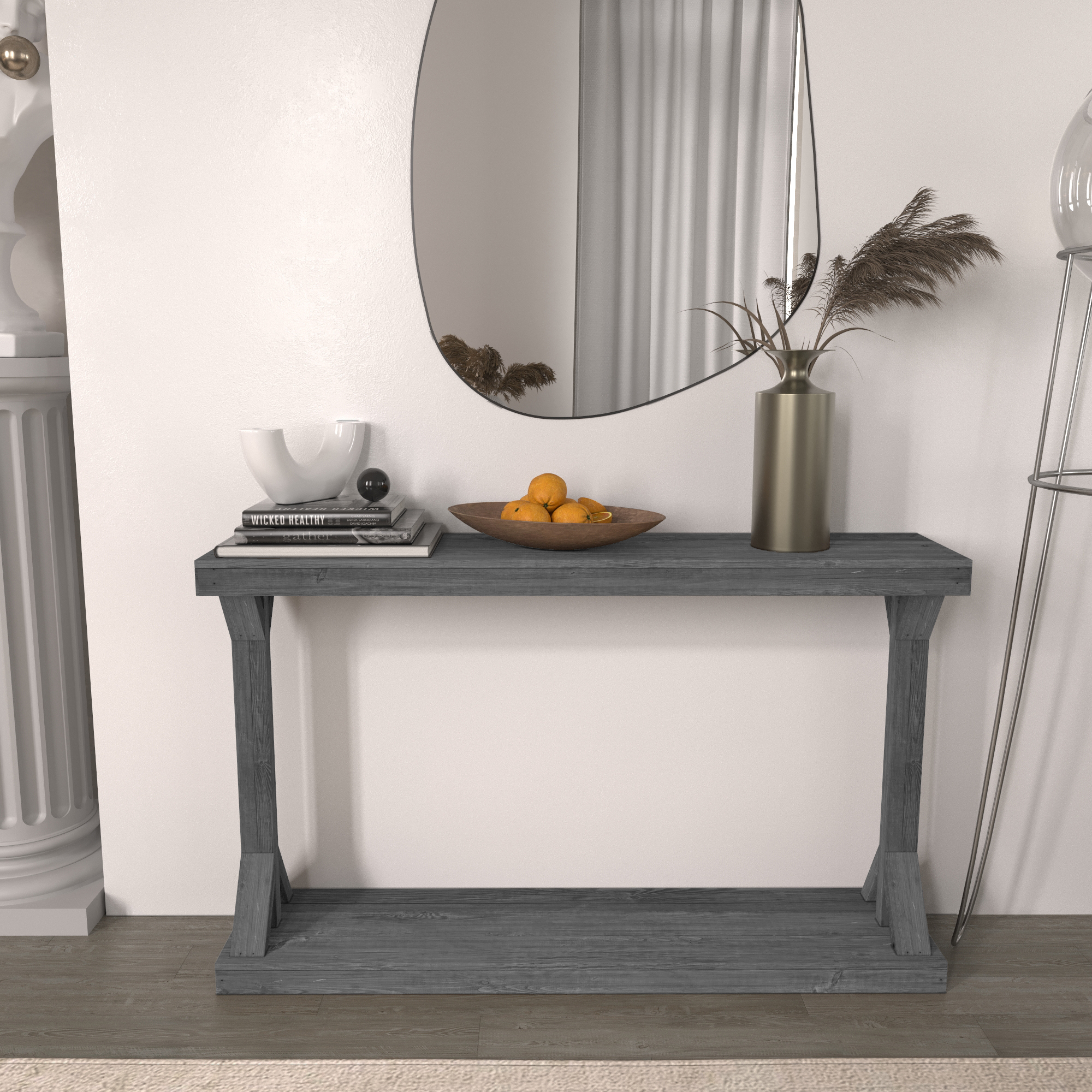 Woven Paths Large Rustic Barb Pedestal Entryway Console Table, Gray - image 4 of 4