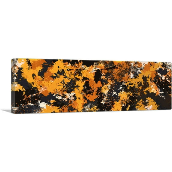 ARTCANVAS Yellow Orange Black Modern Panoramic Canvas Art Print - Size: 36" x 12" (1.50" Deep)