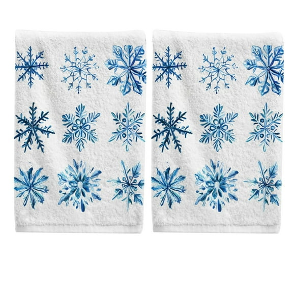 Ryvnso Christmas Snowflakes Blue Hand Towels Set for Bathroom Cotton Face Towel Decorative 15.5x29.5 inch