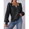 thumbnail image 3 of Osfvolr Women'S V Neck Oversized Long Lantern Sleeve Pullover Sweater Flower Embroidery Loose Fit Fall Outfits, 3 of 7