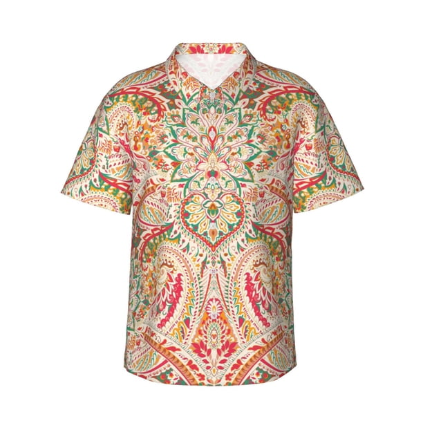 Balery Indian Paisley 1 Camisas hawaianas de manga corta para hombre, camisas playeras de corte holgado, camisas de vacaciones con botones,Large