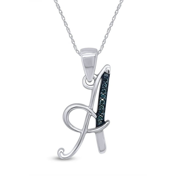 AFFY Blue Natural Diamond Initial "A" Pendant Necklace in 14k White Gold Over Sterling Silver