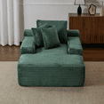 thumbnail image 2 of Oversized Chaise Lounge Chair Indoor, Corduroy Upholstered Sleeper Sofa Daybed with 3 Throw Pillows and Wide Armrest for Living Room, No Assembly Required,Green, 2 of 12