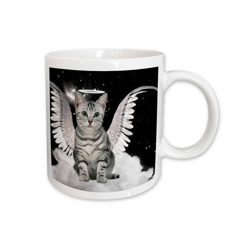 

3dRose Gray Tabby Cat Angel Sitting on a Cloud with a cute Halo and Angel Wings Ceramic Mug 15-ounce