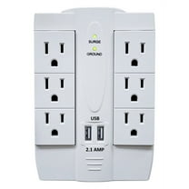 6 AC Outlet Power Surge Protector with 2 Ports USB Wall Charger 2.1Amp - White