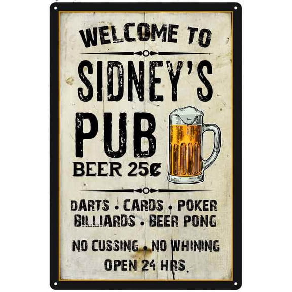 SIDNEY'S Pub Sign Vintage Man Cave Bar 8 x 12 High Gloss Metal 208120028277