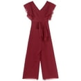 thumbnail image 5 of Zaldita Kids Girls Summer Cape Sleeve Romper Casual Jumpsuit V Neck Chiffon Party Wide Leg Pants Burgundy 14, 5 of 7
