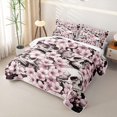 thumbnail image 3 of Homewish Cherry Blossom Gothic Skull Bed Spread Queen for Girls, Pink Japanese Flower Queen Coverlet Set, 3pcs, 3 of 7