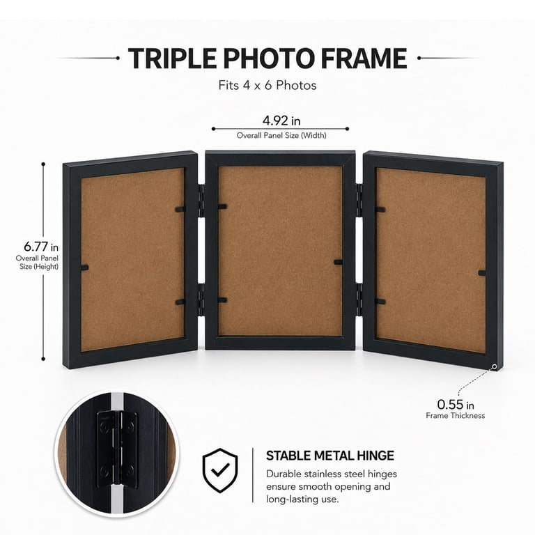 MetMetalrt Trifold Hinged Wood Photo Frame Black photo 2