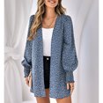 thumbnail image 2 of Cardigan à Manches Lanternes pour Femmes, Imprimé Léopard Classique à la Mode, Automne Hiver, Chemises Imprimées à Manches Longues, Bleu m, 2 of 6