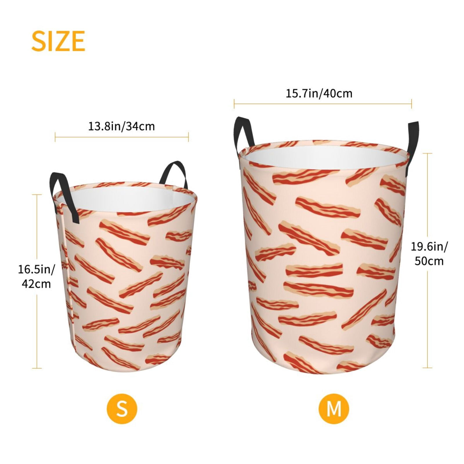 Large Laundry Basket with Handles - Bacon Print No.909 Kids Baby Dirty Clothes Laundry Hamper for Bedroom Aesthetic