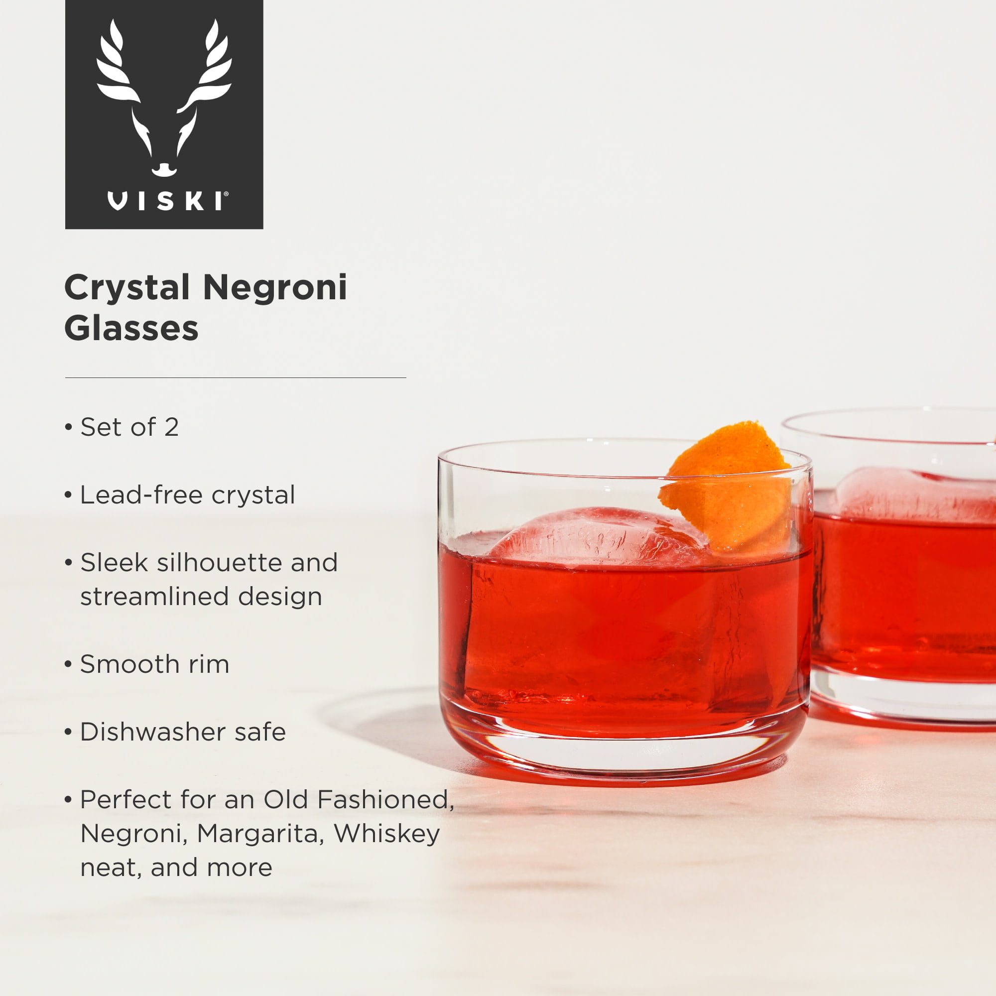 Viski Raye Crystal Negroni Glasses, Lowball Cocktail Glasses Premium  Crystal Glassware, 8oz Tumbler Glasses Set of 2