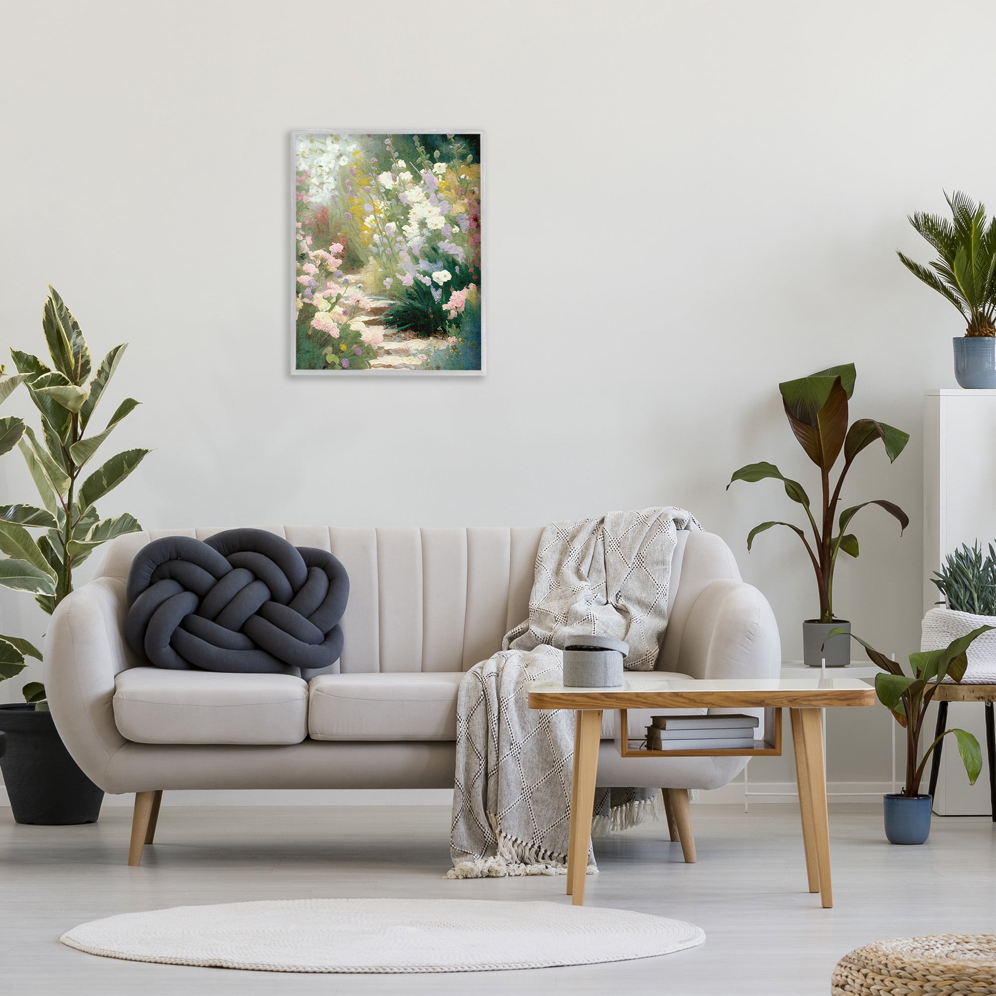 Stupell Industries Garden Flower Path Botanical & Floral Painting Gray Framed Art Print Wall Art, 24 x 30