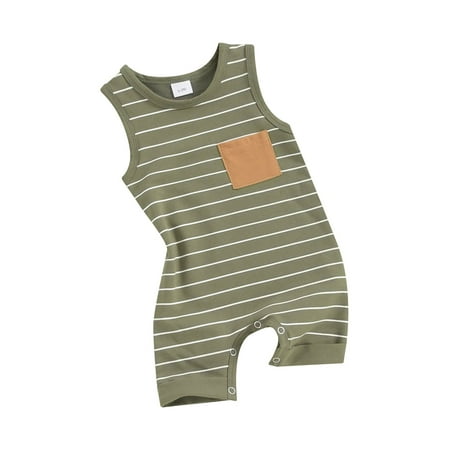 

Baby Boys Jumpsuit Sleeveless Crew Neck Striped Summer Romper