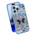 thumbnail image 2 of For Apple iPhone 16 Pro Luxury Diamond Rose 3D Butterfly Kickstand Design With Strap Raised Lip Screen Camera Protection Shockproof Case Cover Blue, 2 of 5