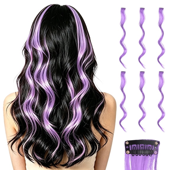 Uxcell 6 Pcs Colored Clip in Hair Extensions, 22 Inch Curly Hair Wavy Extensions for Women Girls Highlights Synthetic Wig for Party Cosplay Daily Hair Styling, Mauve
