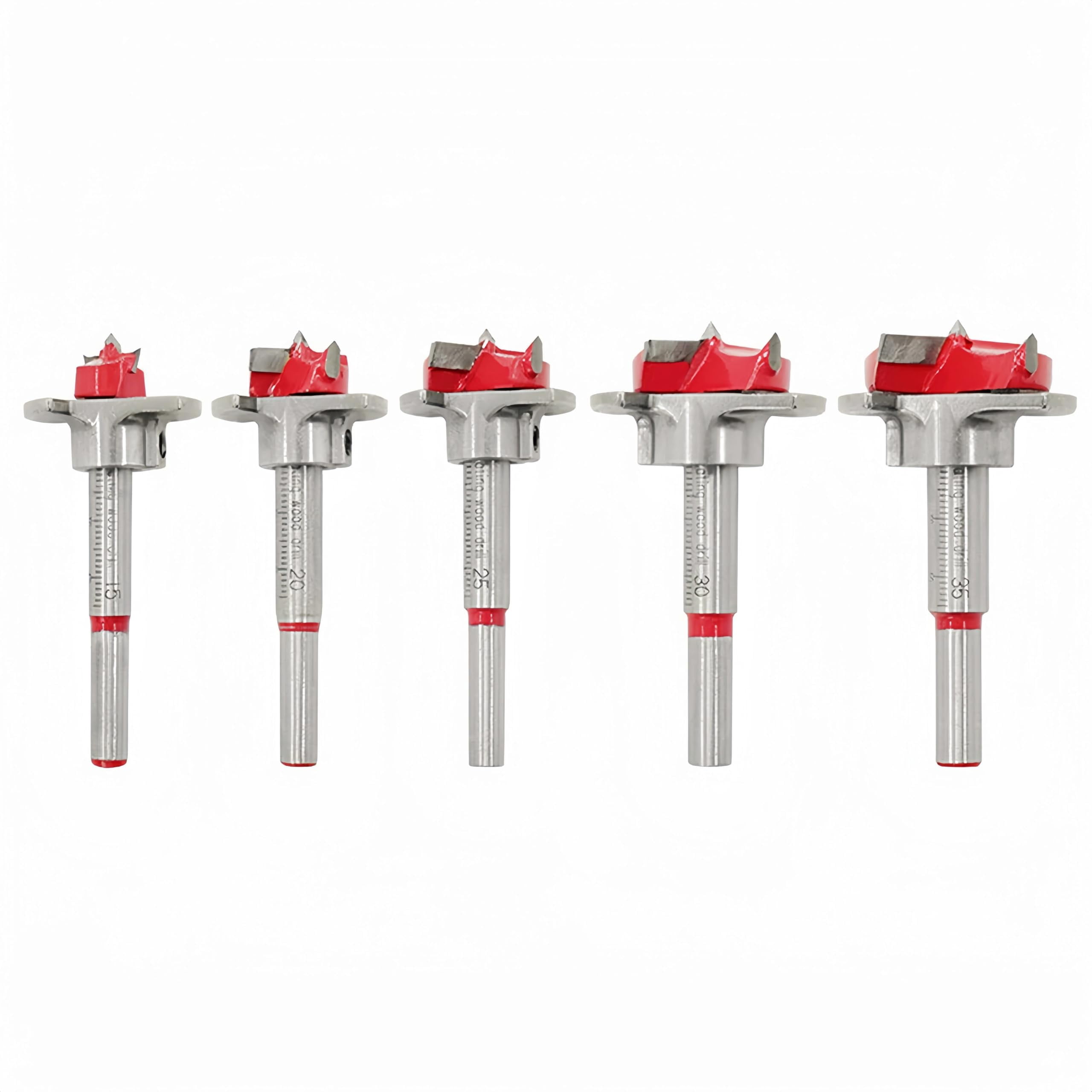5Pcs Drill Bit Set Adjustable Positioning Woodworking Hinge Hole Drilling Boring Bit Wood Auger Cutter Hexagon Wrench (15/20/25/30/35mm)