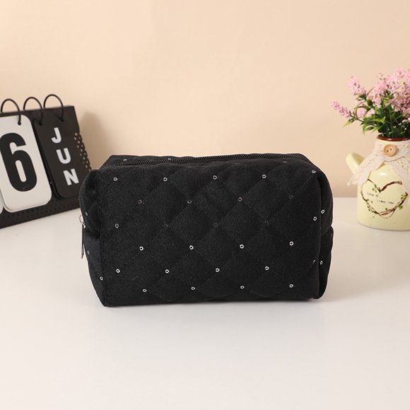 Quinlirra - Bolsa de papelería (1 unidad), bolsa de maquillaje de terciopelo con lentejuelas y estampado de diamantes para niñas, con gran capacidad de almacenamiento, estuche para lápices con