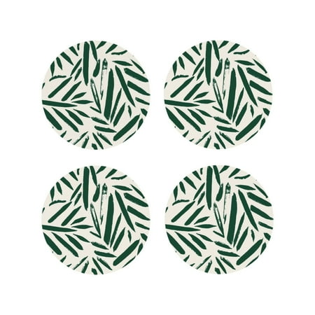 

Lukts Palm Branch With Leaves Print Leather Drinks Coasters Set of 4 Suitable or Drinks Furniture Protection and Easy Clean up-Round Shape