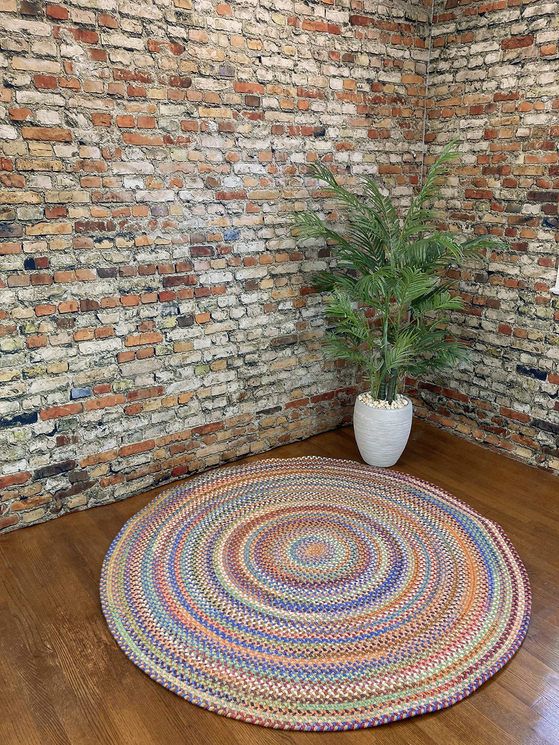 "Capel American Heritage 5' Round Braided Area Rug in Cinnamon - Traditional Indoor Rug"
