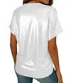 thumbnail image 4 of Manga Corta Fuera Del Hombro Tops para las Mujeres Brillante Color Sólido, un Hombro Empalmado Blusa para la Fiesta Diaria, 4 of 8