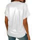 thumbnail image 4 of Manga Corta Fuera Del Hombro Tops para las Mujeres Brillante Color Sólido, un Hombro Empalmado Blusa para la Fiesta Diaria, 4 of 8