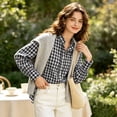 thumbnail image 3 of Blouses for Women Comfy Plaid Ruffle Collar Long Sleeve Button Front Office Shirt, 3 of 7