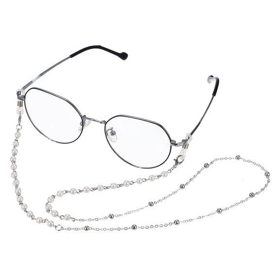 Uxcell Glasses Chain Lanyard for Sunglasses, Silver Pearl Beads Glasses Chain Strap Adjustable Eyeglasses Holder Strap Around Neck for Women Sunglasses