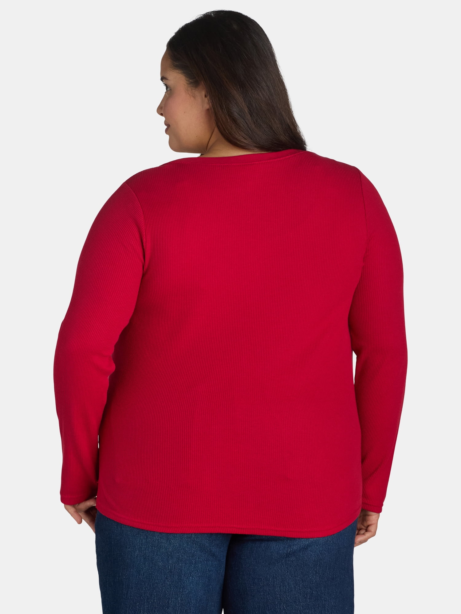 Terra & Sky Women's Plus Thermal Henley Top, Available in 1 and 2-Pack, Sizes 0X-5X