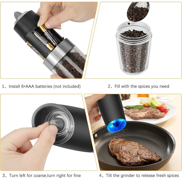 2PCS Rechargeable Electric Salt & Pepper Grinder Set - Auto Gravity Mill With LED Light