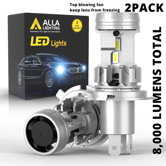 Alla Lighting Extreme Super Bright 9003 HB2 H4 LED Headlights Bulbs, 6000K~6500K Xenon White, 1:1 Design Dual High Beam and Low Beam Conversion Kits Headlamps Replacement