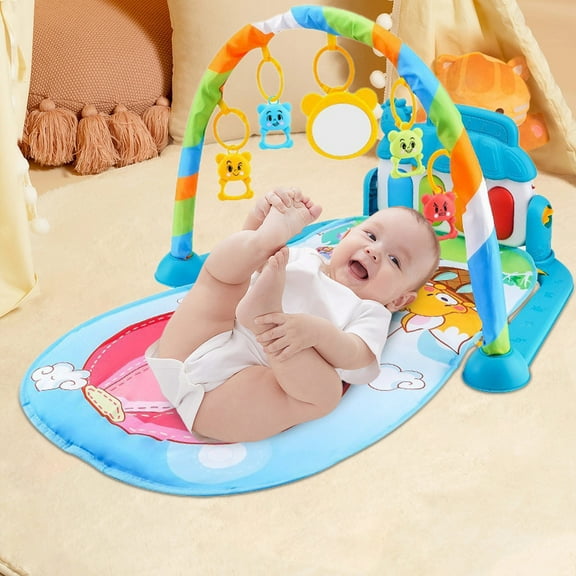 Qiopertar Under $5 Play Mat Piano Activity Gym with 5 Linkable Toys, Removable Soft Comfortable Baby Playmat, Interactive Learning Toy for Infants