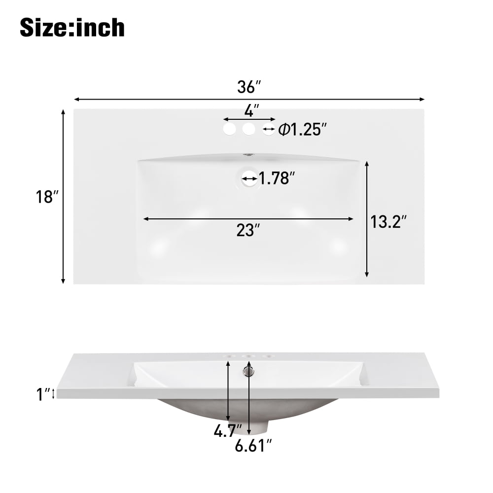 MIDOQIN 36'' Bathroom Vanity with Countertop Sink, Bathroom Storage Cabinet, Freestanding Floor Rustic Single Combo Cabinet 4 Drawers and Soft Closing Doors
