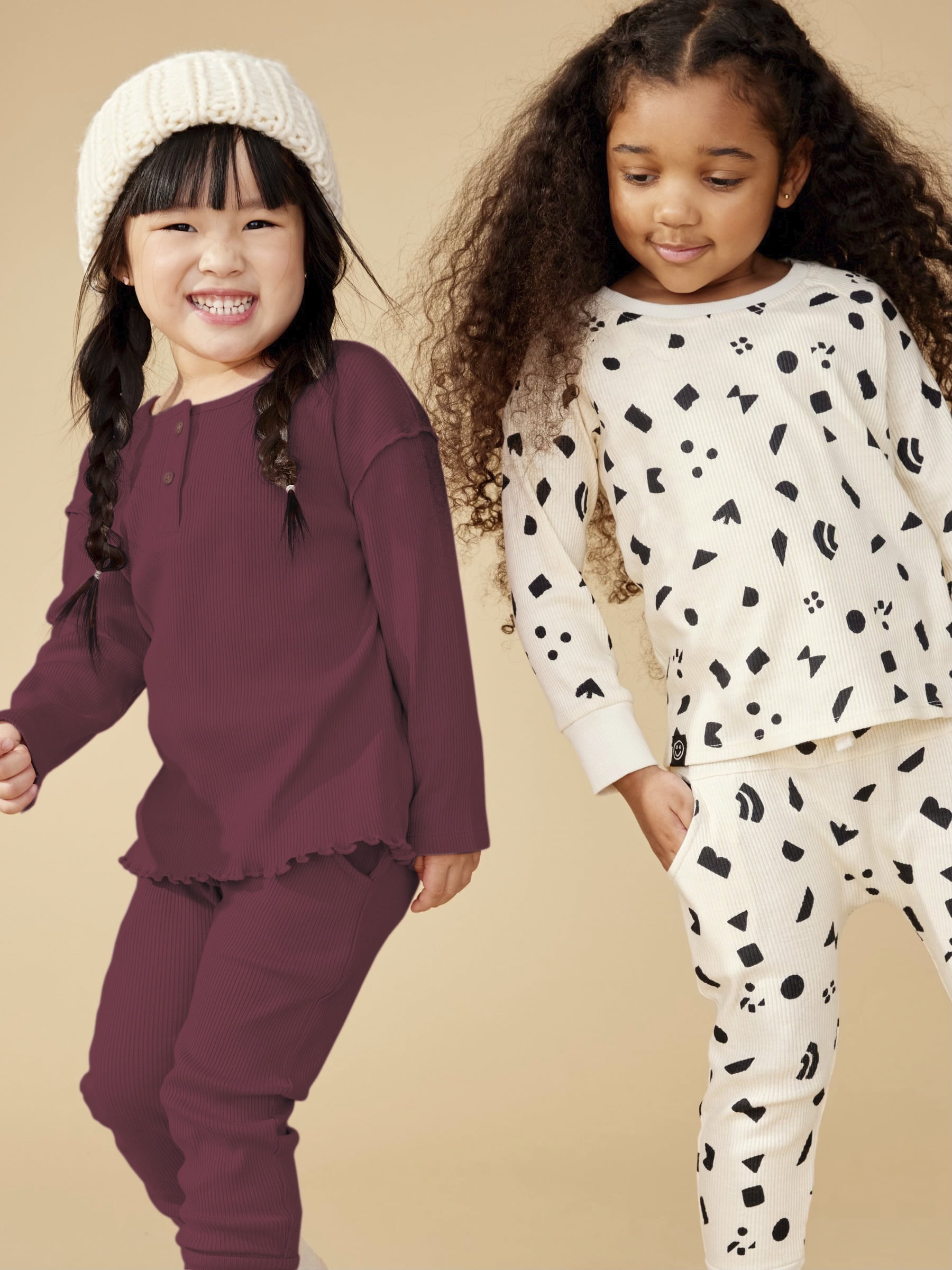 2-piece Kid Girl Letter Print Colorblock Long-sleeve Tee and Grey Pants Set