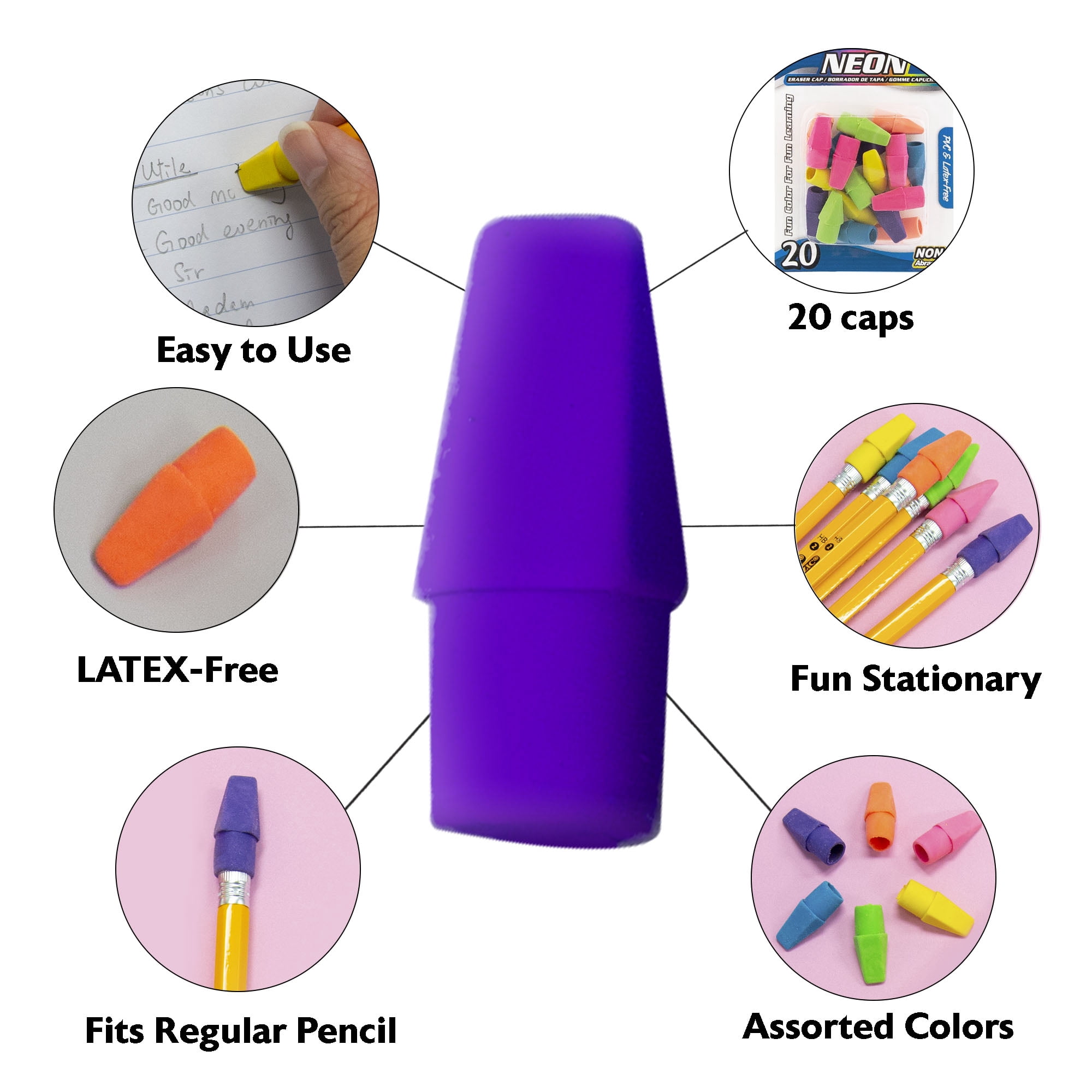 BAZIC Eraser Top, Latex Free Pencil Tops Erasers (20/Pack), 24-Packs