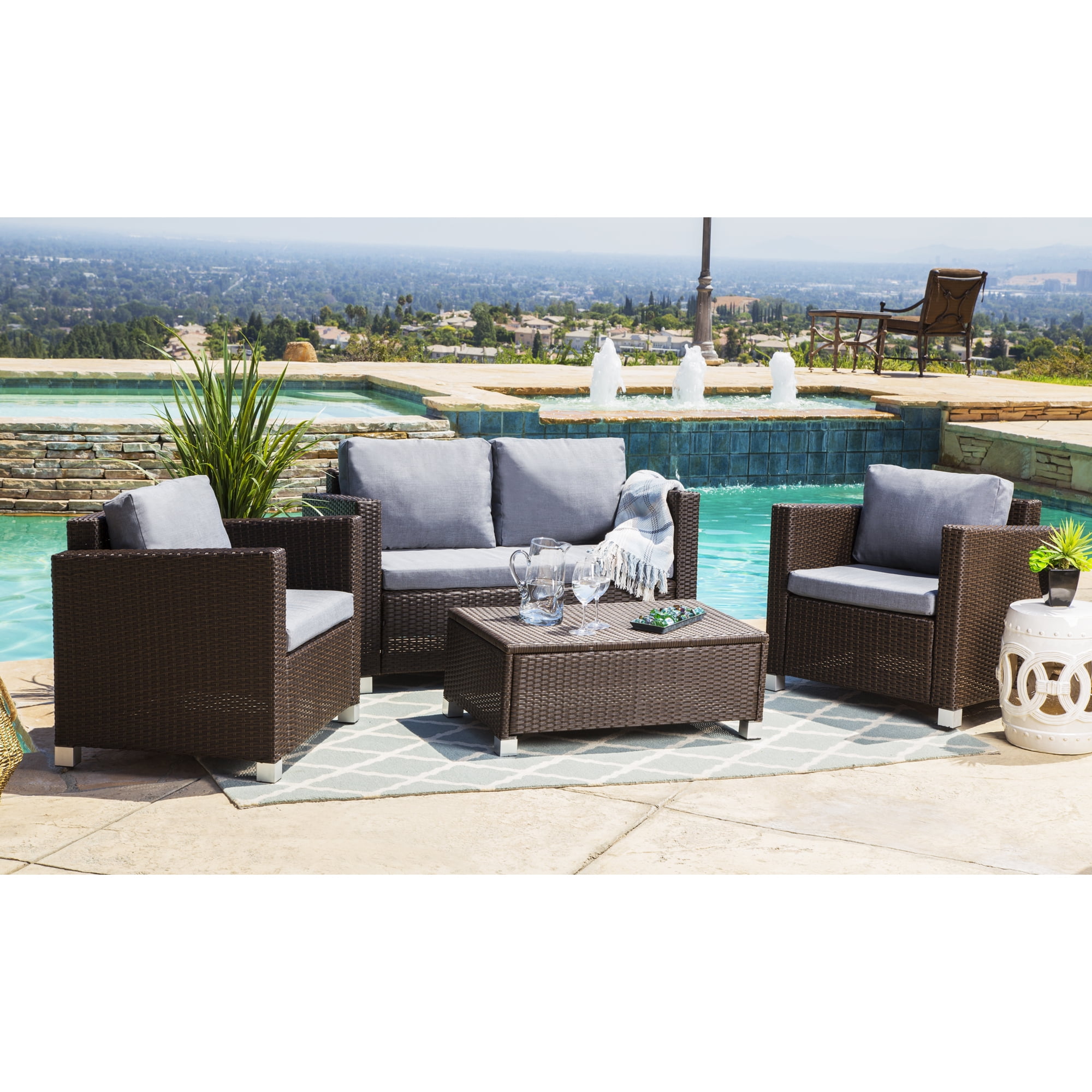 Devon Claire Baxter Outdoor Wicker 4 Piece Patio Set With Cushions Epresso Grey Walmart Com Walmart Com