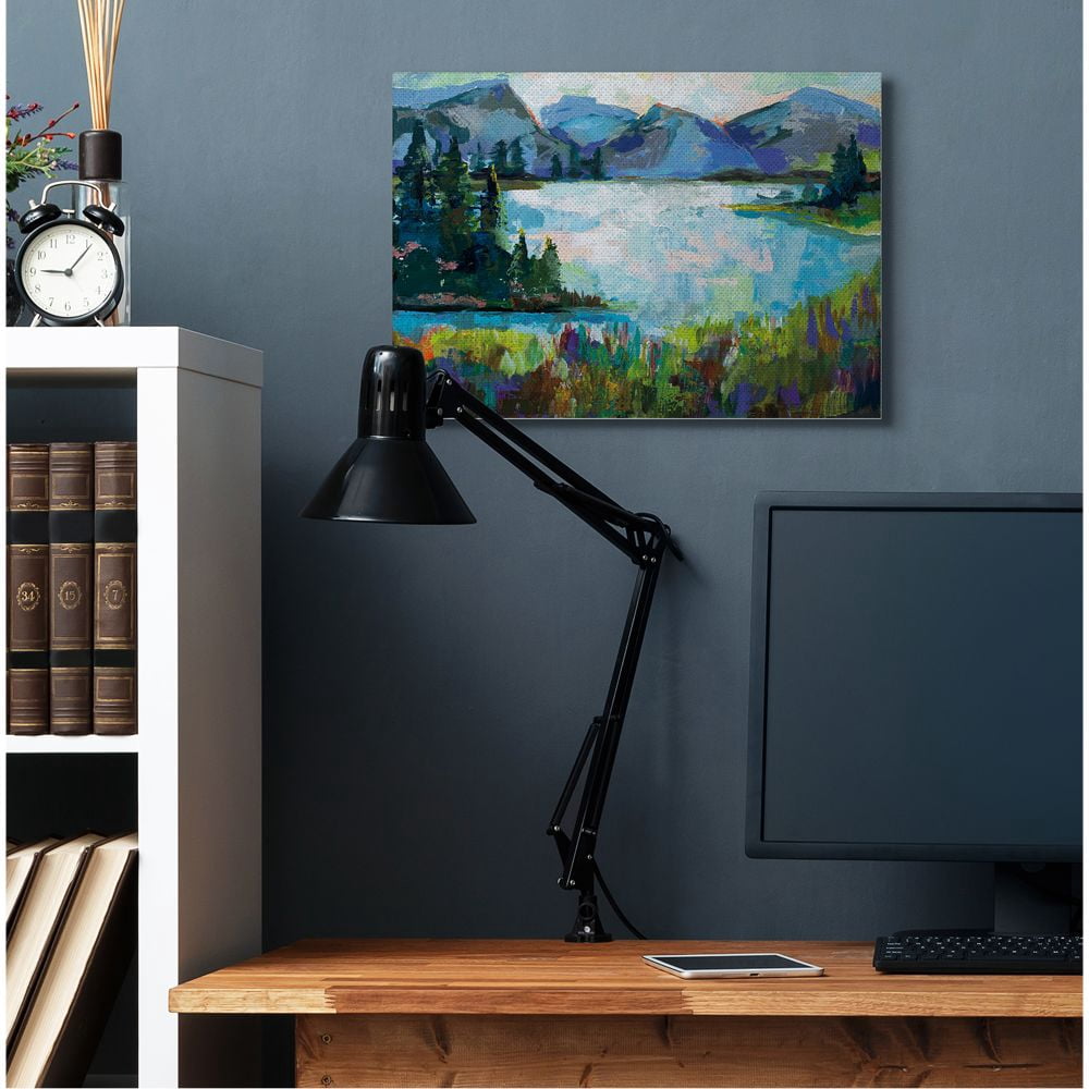 Stupell Industries Abstract Mountains and Lake Pine Landscape Painting Canvas Wall Art Design by Jeanette Vertentes, 24" x 30"