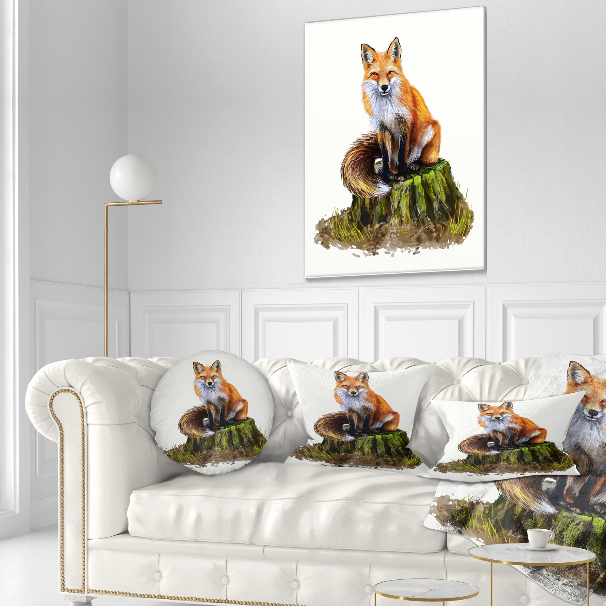 Designart The Clever Fox Illustration - Animal Throw Pillow - 12x20
