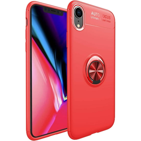 iPhone XR Case,360 Degree Rotation Invisible Metal Ring Kickstand Protective Case Compatible Magnetic Car Mount Soft TPU Case Shockproof Anti-Scratch Ultra-Slim Cover,Red