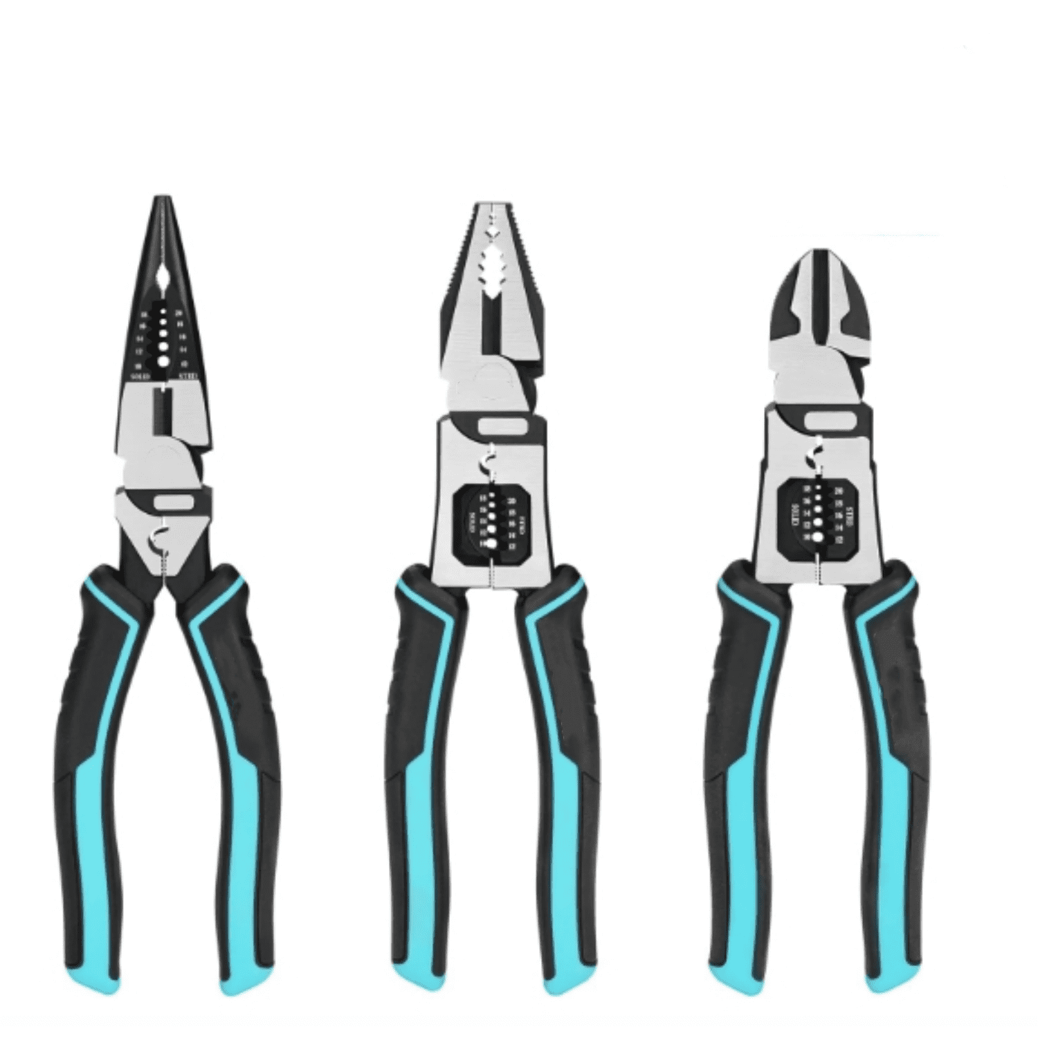 3PCS Pliers Set, Large 6 in 1 Multifunctional Wire Stripper Crimper Cutter, 8.5" Long Nose Pliers, 8.5" Linesman Pliers, 8" Diagonal Side Cutting