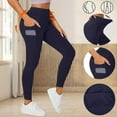 thumbnail image 2 of Feancey Women's Leggings with Pockets Soft Stretchy High Waisted Yoga Tights Slim Fit Quick Dry Running Workout Pants Cozy Athletic Pants Summer Sales Clearance Navy S, 2 of 10