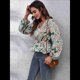 thumbnail image 5 of Top de Larga para Mujer, Jersey Fino, Cuello en V, Abullonada, Babydoll, Ligero, de Poliéster Verde M, 5 of 10