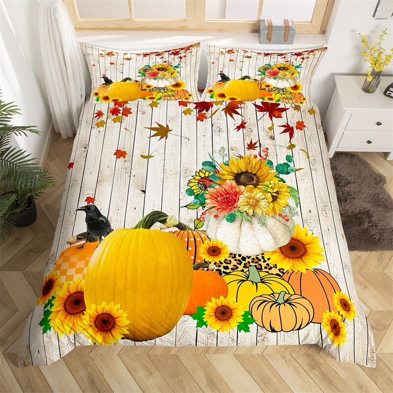 Fall Pumpkin Duvet Cover Set King Rustic Farmhouse Bedding Set Turkey