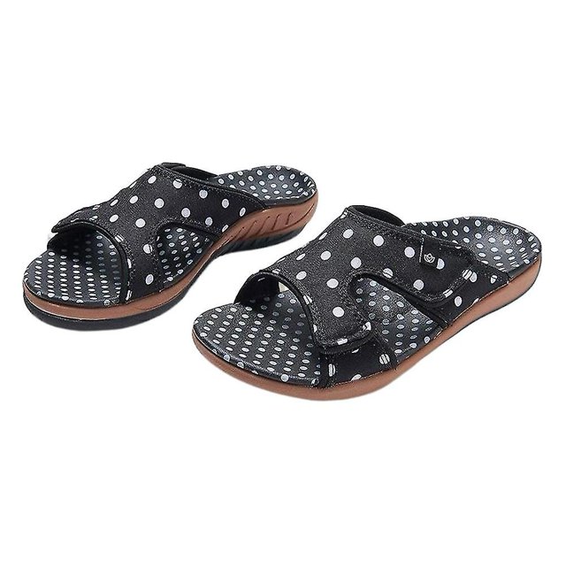 Fashion Polka Dot Slippers Open Toe Adjustables Sandals Arch Support Flats Slippers Casual Non-slip Ladies Shoes-26Black40