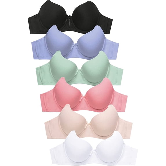 Women's Basic Plain Lace Bras Petite to Plus Size Pack of 6- Various Styles 4307P3, 38B