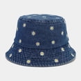 thumbnail image 4 of SikaFu Four Seasons Denim Flower Embroidery Bucket Hat Fisherman Hat Outdoor Travel Sun Cap for Men and Women 181, 4 of 6
