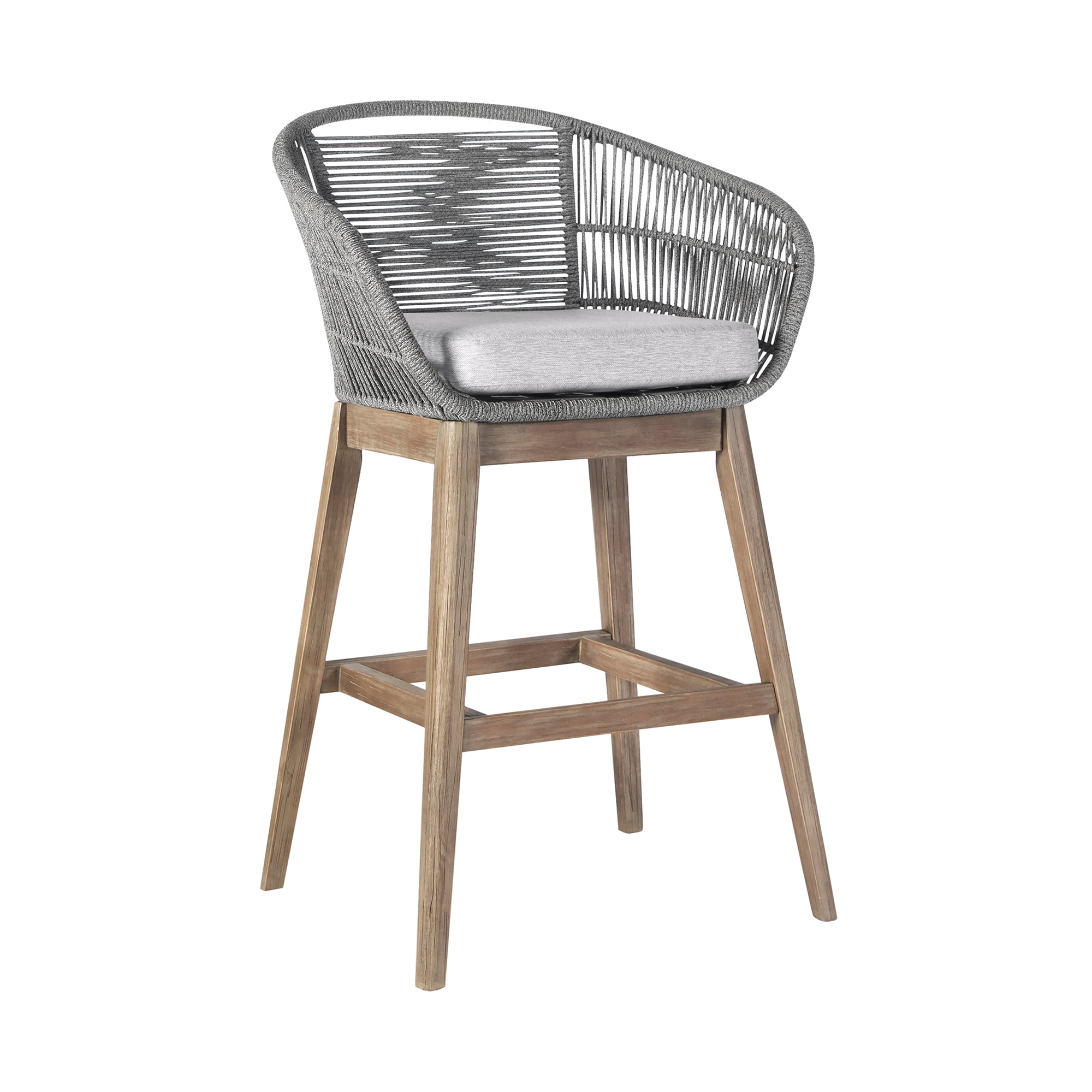 Tutti Frutti Indoor Outdoor Bar Height Bar Stool in Light Eucalyptus Wood with Gray Rope - Set of 3