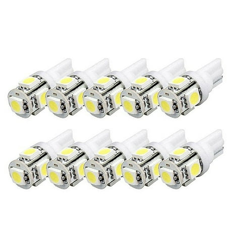 

GWONG 10Pcs W5W 2825 T10 Wedge 5-SMD 5050 Xenon White Light LED Bulbs Car Auto Lights